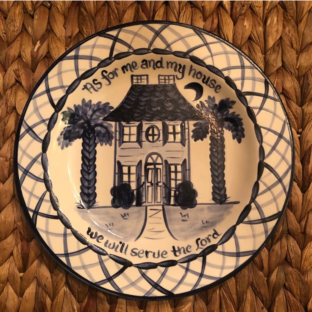 Mustard Seed Home Accents Decorative Plate - Blue and White Joshua 25:15